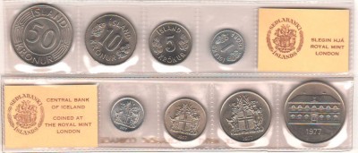 SV * ISLANDA * SET MONETARIE 1977 1 KRONA si 5 - 10 - 50 KRONUR * UNC foto