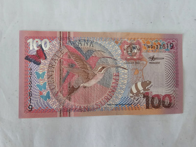 Surinam 100 Gulden 2000 Noua foto