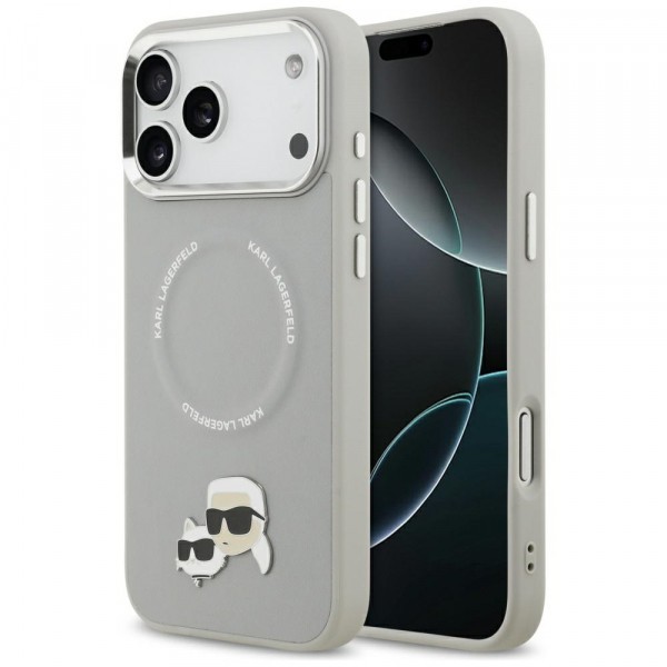 Husa MagSafe pentru Apple iPhone 17 Pro Max, Karl Lagerfeld, Karl &amp; Choupette Pins, Gri