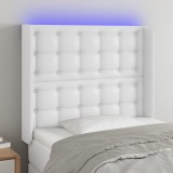 VidaXL Tăblie de pat cu LED, alb, 93x16x118/128 cm, piele ecologică