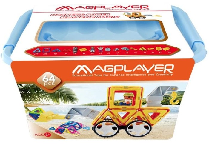 Joc de constructie magnetic - 64 piese PlayLearn Toys