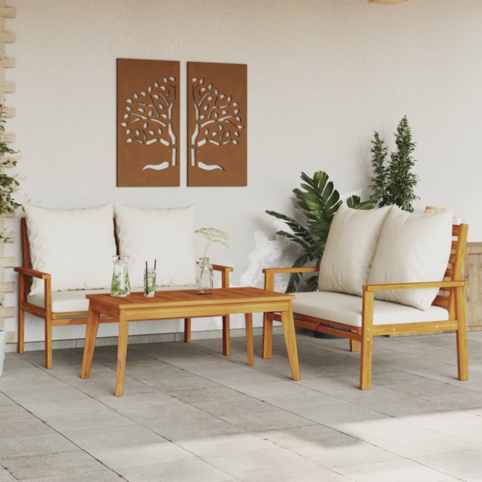 Gossi set mobilier de gradina cu perne, 3 piese, lemn masiv acacia
