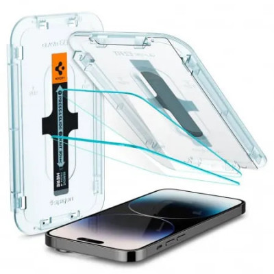 Set 2 folii iPhone 14 Pro sticla securizata Transparenta Spigen T-FIT foto