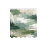 Perdea de duș din țesătură cu design abstract de pensulă și c&acirc;rlige 175x200cm &ndash; Maro șist/Alb/Turcoaz