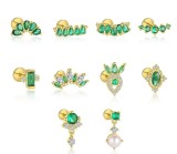 Cumpara ieftin Cercei Piercing Din Argint 925 Gold Emerald Flat Back