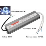 Sursa Alimentare 12V 500W 41.6A Slim IP67, Alimentator Exterior LED, Camere Supraveghere, Sisteme de paza, Publicitate