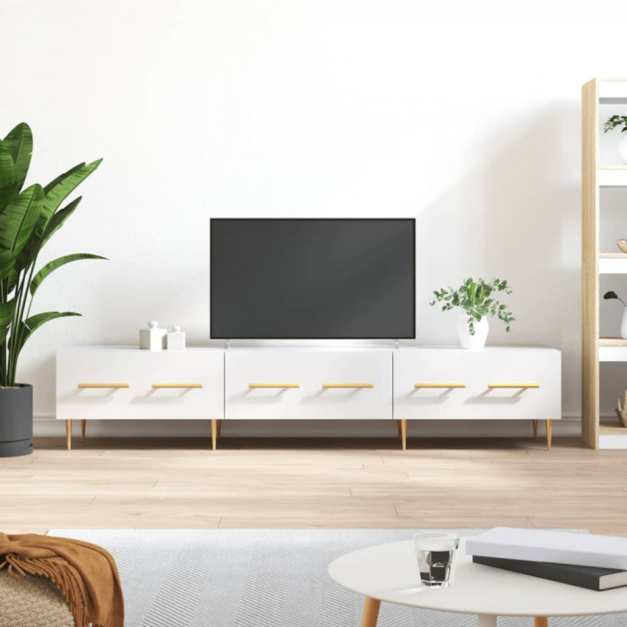 Comoda TV, alb extralucios, 150x36x30 cm, lemn prelucrat GartenMobel Dekor