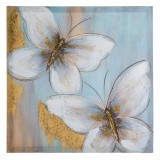 Tablou Canvas, Pictura Ulei, Fluturi, Detalii Auriu Glitter, 40x40x1.8cm, Oem