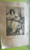 G189-I- Fotogravura veche pe panza anii 1900. Vanzatoare de flori.
