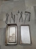 Lot instrumentar medical vintage ITM &ndash; cutii inox, specule ORL, deschizător de gură
