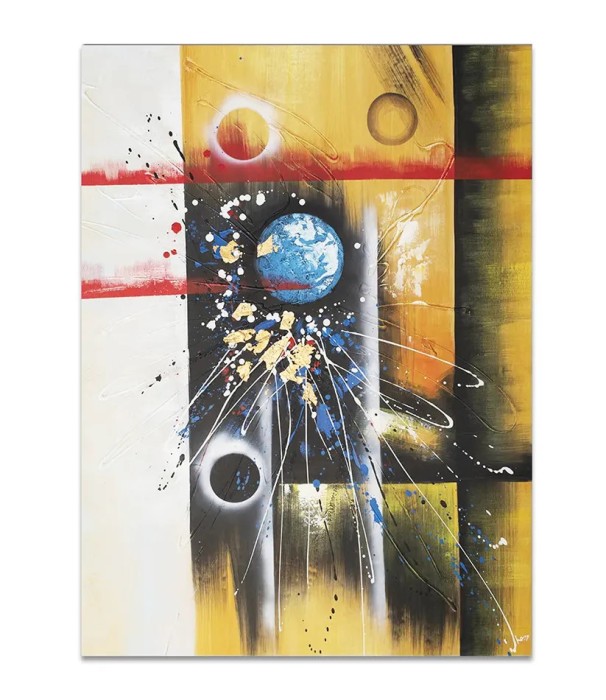 Tablou gigant abstract pictat manual birou, living, Prin univers, 120x90cm ulei pe panza in relief efect 3D, gata de agatat pe perete