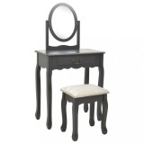 Cumpara ieftin Masă toaletă cu taburet, gri, 65x36x128 cm, lemn paulownia, MDF