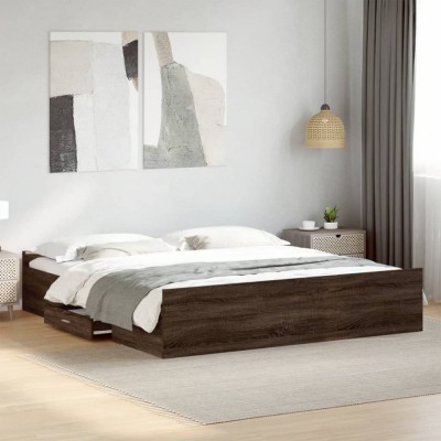 vidaXL Cadru de pat cu sertare stejar maro 200x200 cm lemn prelucrat 3280271 foto