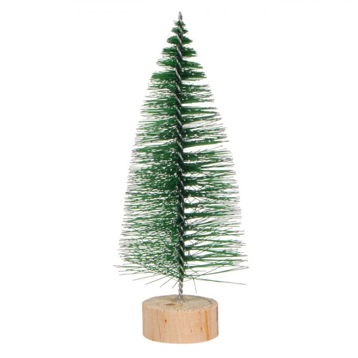 Brad Decorativ, Model Verde Nins, Bază Lemn, 14 cm