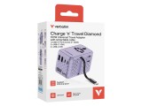 Adaptor Verbatim GaN,100W, cablu retractab,violetUSB-C PD 3.0 QC4+up to 100W/USB-A up to 12W