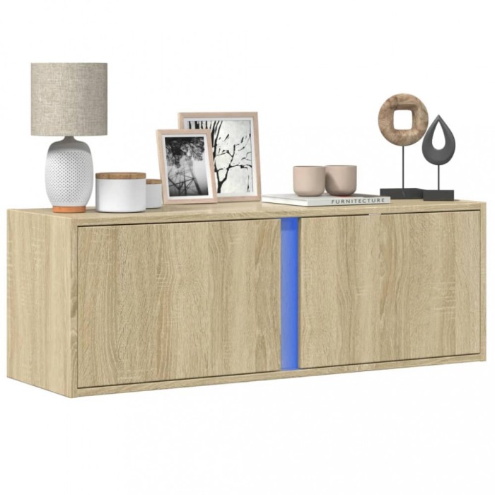 Gossi dulap tv de perete cu lumini led, stejar sonoma, 100x31x35 cm
