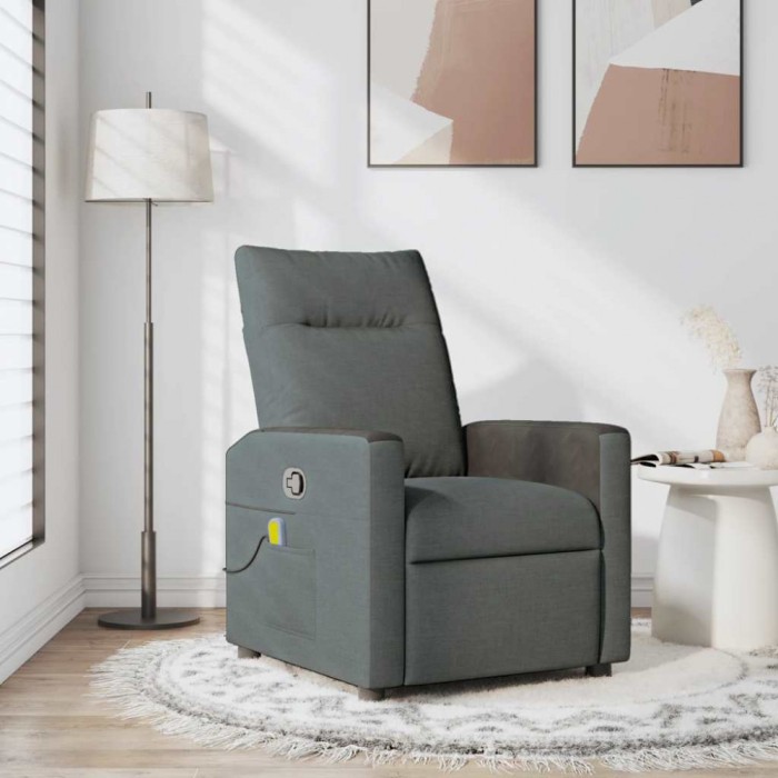 vidaXL Fotoliu de masaj rabatabil, gri &icirc;nchis, material textil