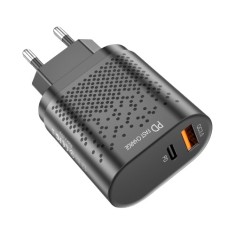 Incarcator Retea cu 2 Porturi USB Ultra Charge 1x USB 3.0 si 1x USB Tip Csi Priza Inteligent cu Incarcare Super Rapida Compatibil Universal, Negru Neg