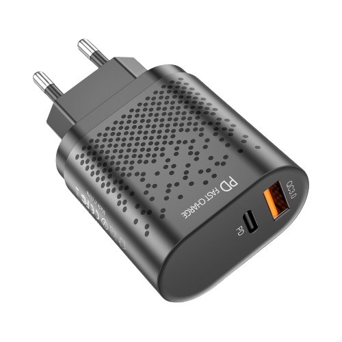 Incarcator Retea cu 2 Porturi USB Ultra Charge 1x USB 3.0 si 1x USB Tip Csi Priza Inteligent cu Incarcare Super Rapida Compatibil Universal, Negru Neg
