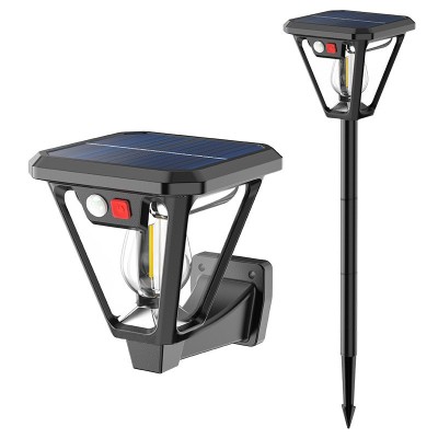 Lampa solara led, flippy, tip felinar, pentru perete/sol, 10.8 x 12.3 x 46 cm, 3 moduri, lumina calda, din abs si pp, negru foto