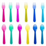 Set 12 Linguri si Furculite Reutilizabile din plastic Shopiens&reg;, multicolor, 16 cm