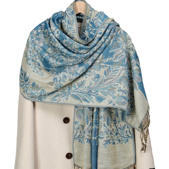 Esarfa casmir jacquard albastru