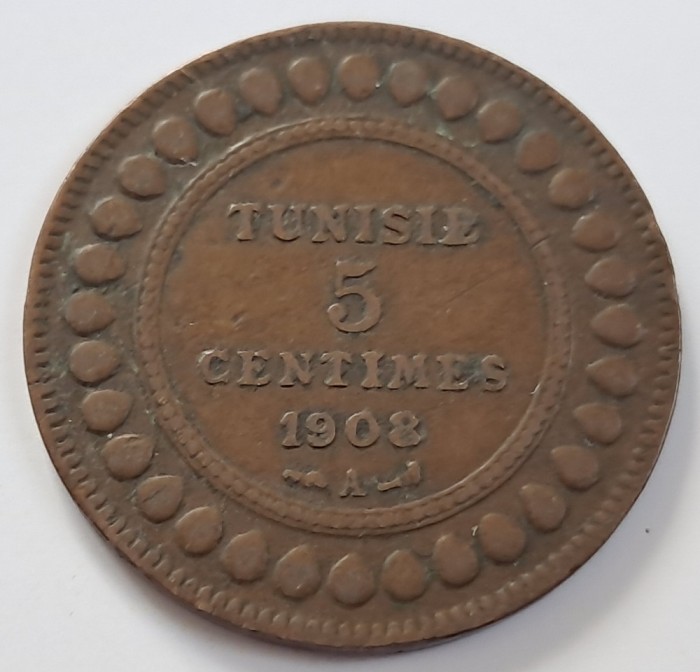 Tunisia, 5 Centimes 1908 , Muhammad V