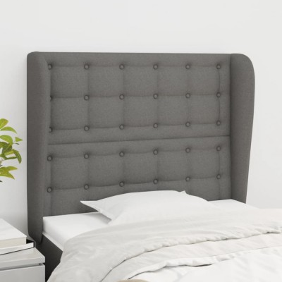 vidaXL Tăblie de pat cu aripioare gri &amp;icirc;nchis 83x23x118/128 cm textil 3118365 foto