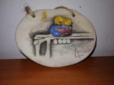 Placa aplica ceramica cuplu pe banca noapte luna Anitha Suedia