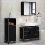 Cumpara ieftin Set de mobilier pentru baie 3 buc. Stejar Negru 80 x 33 x 60 cm