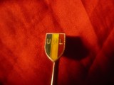 Insigna URL inscris pe tricolor (electorala ?) ,h=3,2cm ,metal si email