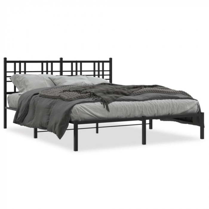 Cadru de pat metalic cu tablie, negru, 160x200 cm GartenMobel Dekor