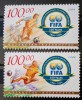 Kazahstan 2002 fotbal FIFA emblema, 100 ani de la &Icirc;nființarea Federației FIFA serie 2v neștampilată, Nestampilat