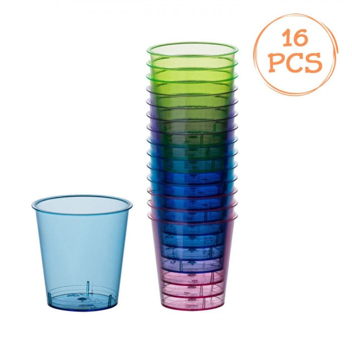 Pahare Shot Plastic, Reutilizabile, Set 16 Bucăți, Multicolor, Capacitate 30ml