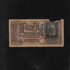 Rar! Germania 50 reichsmark marci 1940(45) seria7571415 uzata bucata lipsa