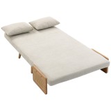 HOMCOM Canapea convertibilă 2 locuri, canapea-pat 3 &icirc;n 1 Chenille 103cm, spătar reglabil, 2 perne, cotiere din lemn, crem | Aosom Romania