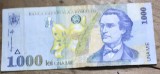 BNKRO05 Bancnota veche 1000 lei 1998 Mihai Eminescu hirtie Romania una mie lei circulata bani vechi colectie numismatica
