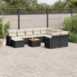 Gossi set canapele de gradina cu perne, 11 piese, negru, poliratan