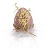 Ou Decorativ de Paste Roz cu Stropi, Baza din Lemn cu Pene, &Oslash;6x8cm, CMCLASS