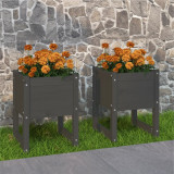 Gossi jardiniere, 2 buc., gri, 40x40x52,5 cm, lemn masiv de pin