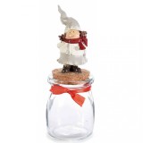 Cumpara ieftin Borcan din sticla si figurina Spiridus ceramica alba rosie 6x15 cm