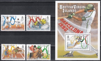 Insulele Virgine Britanice 1990 -Jocurile Olimpice - Barcelona, Serie+Colita,MNH foto