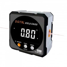 Inclinometru Digital Portabil cu Laser, 4 Laturi Magnetice, Multifunctional, Afisaj LCD, Aparat Masurat Unghiuri, Rezistent la Socuri si Apa, Negru