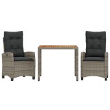 Set mobilier de gradina cu perne, 3 piese, gri, poliratan