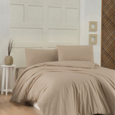 Lenjerie de pat dubla King, 3 piese, 220x240 cm, 60x60 cm, 100% bumbac ranforce, Patik, Beige, bej