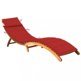 Șezlong Gradina Lemn Acacia cu Perna Rosu 184x55x64 cm