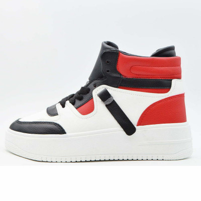 Sneakers Dama MBrands cu talpa flexibila, Hi Top, culoare alb negru rosu 22D01 - 39 foto