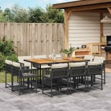 vidaXL Set mobilier de exterior cu perne, 11 piese, negru, poliratan 3211575