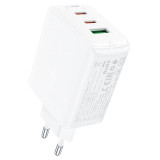 &Icirc;ncărcător rapid GaN 2x USB-C/USB-A PPS/PD/QC4+ 65W alb A41 Acefast