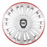 Set 4 Capace Roti, potrivite jantelor de R16, pentru Fiat, model falcon argintiu cu rama rosie